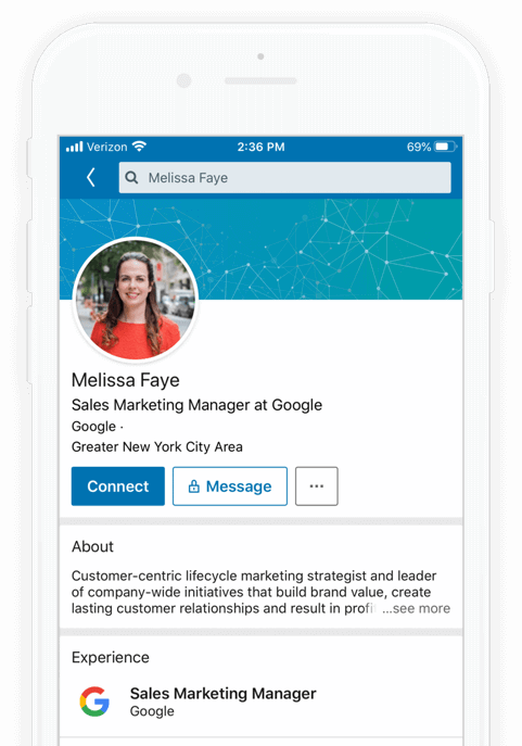 LinkedIn profile page on a mobile phone