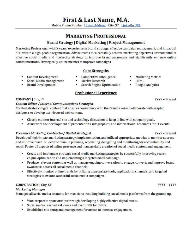 Marketing Resume Sample