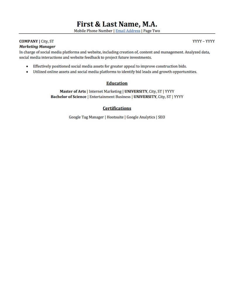 Marketing Resume Sample
