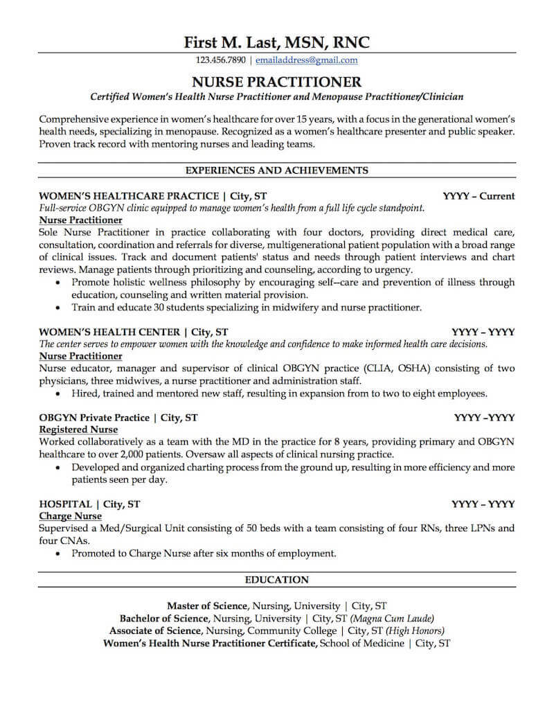 Sample Nurse Practitioner Resume