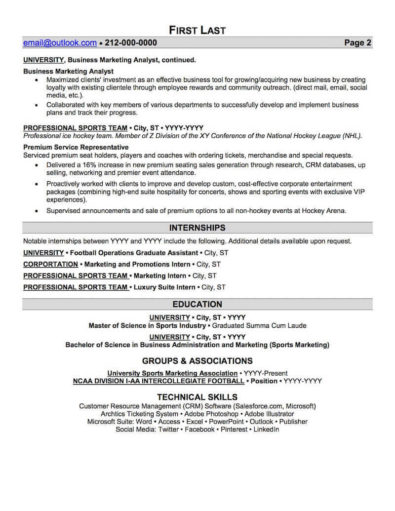 Sports Resume Examples
